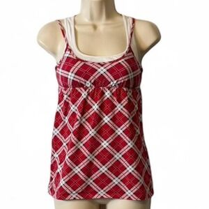 Vintage 90s Red Plaid Layered Babydoll Top